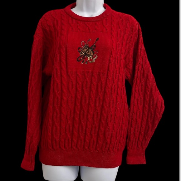 Vintage aquascutum of London embroidered horse red sweater size M